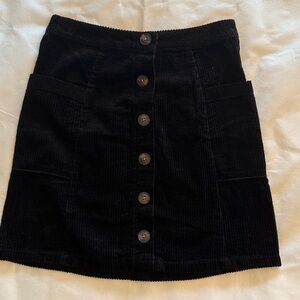 Black Corduroy Button-Front Skirt